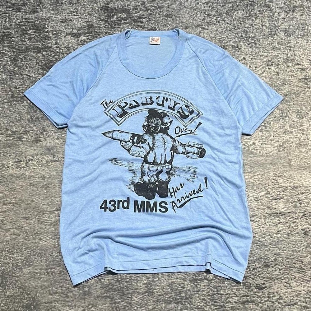 VTG The Partys Over! 43rd MMS T Shirt Medium Blue War Military Nuke 60s 70s